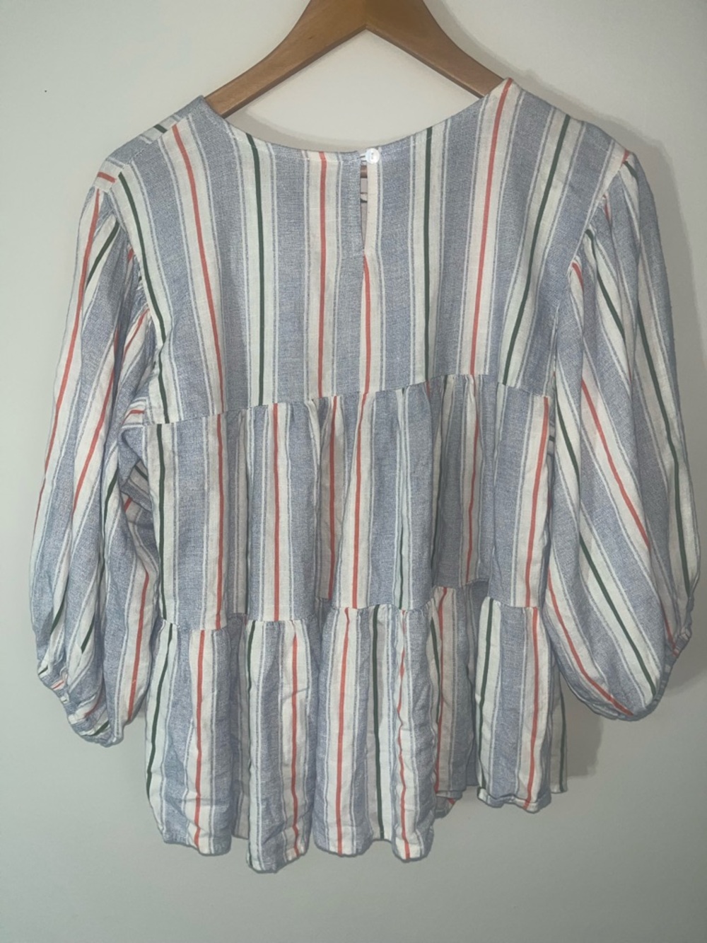 Ces Femme White Shirt with Blue, Green & Orange Stripes - Picture 3 of 4
